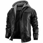 Matthew Men's Leather Jacket – Retro Biker Style with Hood & Zip Closure