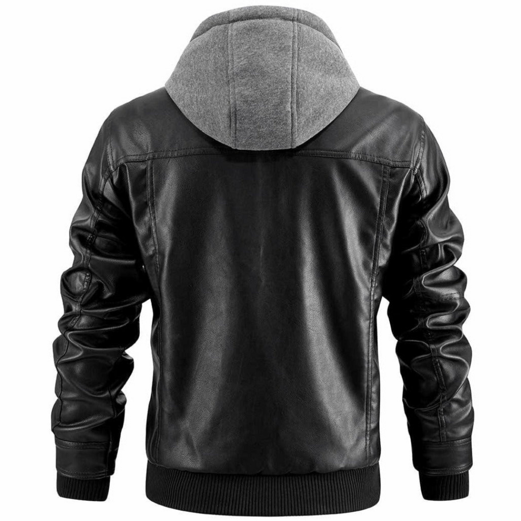 Matthew Men's Leather Jacket – Retro Biker Style with Hood & Zip Closure
