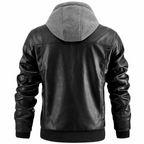 Matthew Men's Leather Jacket – Retro Biker Style with Hood & Zip Closure